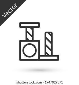 Grey line Cat scratching post with toy icon isolated on white background. Vector
