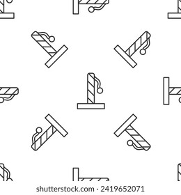 Grey line Cat scratching post with toy icon isolated seamless pattern on white background.  Vector