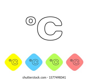 Grey line Celsius icon isolated on white background. Set icons in color rhombus buttons. Vector Illustration