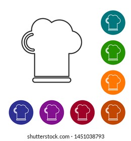 Grey line Chef hat icon isolated on white background. Cooking symbol. Cooks hat. Set icon in color circle buttons. Vector Illustration