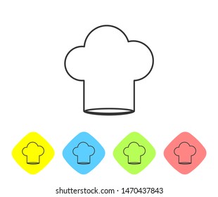 Grey line Chef hat icon isolated on white background. Cooking symbol. Cooks hat. Set icon in color rhombus buttons. Vector Illustration