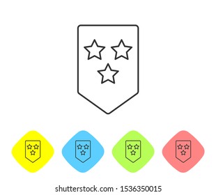 Grey line Chevron icon isolated on white background. Military badge sign. Set icons in color rhombus buttons. Vector Illustration