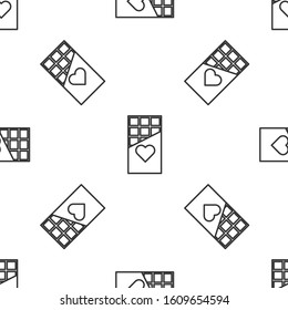 Grey line Chocolate bar icon isolated seamless pattern on white background. Valentines day symbol.  Vector Illustration