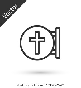 Grey line Christian cross icon isolated on white background. Church cross. Vector.