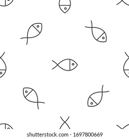Grey line Christian fish symbol icon isolated seamless pattern on white background. Jesus fish symbol. Vector Illustration