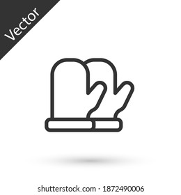 Grey line Christmas mitten icon isolated on white background. Vector.