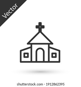 Grey line Church building icon isolated on white background. Christian Church. Religion of church. Vector.