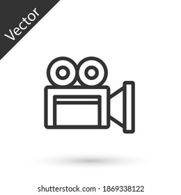 Grey line Cinema camera icon isolated on white background. Video camera. Movie sign. Film projector. Vector.