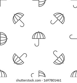 Grey line Classic elegant opened umbrella icon isolated seamless pattern on white background. Rain protection symbol. Vector Illustration