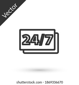 Grey line Clock 24 hours icon isolated on white background. All day cyclic icon. 24 hours service symbol. Vector.