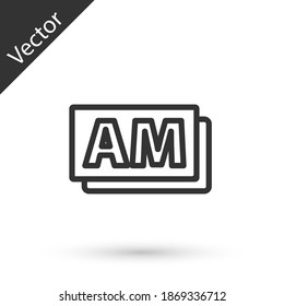 Icono de Reloj de línea gris AM aislado en fondo blanco. Símbolo de tiempo. Vector.