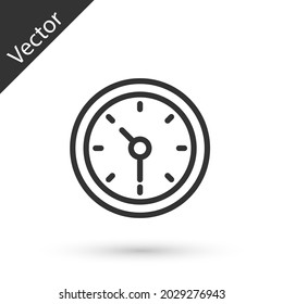 Grey line Clock icon isolated on white background. Time symbol.  Vector