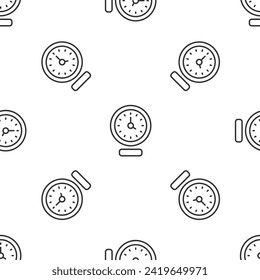 Icono de Reloj de línea gris aislado patrón sin fisuras en fondo blanco. Símbolo de tiempo.  Vector