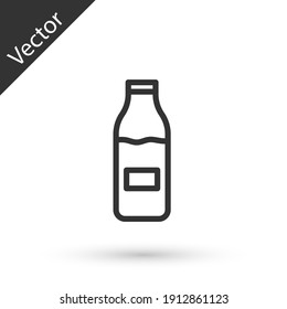 Grey line Closed glass bottle with milk icon isolated on white background. Vector.