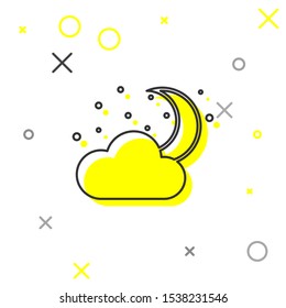 Grey line Cloud with moon and stars icon isolated on white background. Cloudy night sign. Sleep dreams symbol. Night or bed time sign.  Vector Illustration