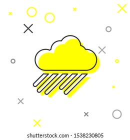 Grey line Cloud with rain icon isolated on white background. Rain cloud precipitation with rain drops.  Vector Illustration
