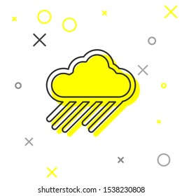 Grey line Cloud with rain icon isolated on white background. Rain cloud precipitation with rain drops.  Vector Illustration