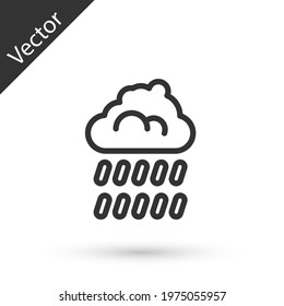 Grey line Cloud with rain icon isolated on white background. Rain cloud precipitation with rain drops. Vector