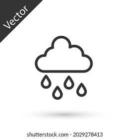 Graue Linie Cloud mit Regensymbol einzeln auf weißem Hintergrund. Regenwolken-Niederschlag mit Regenfällen.  Vektorgrafik