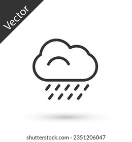 Nube de línea gris con icono de lluvia aislado en fondo blanco. Precipitación de nubes de lluvia con caídas de lluvia.  Ilustración vectorial