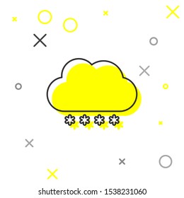 Grey line Cloud with snow icon isolated on white background. Cloud with snowflakes. Single weather icon. Snowing sign.  Vector Illustration