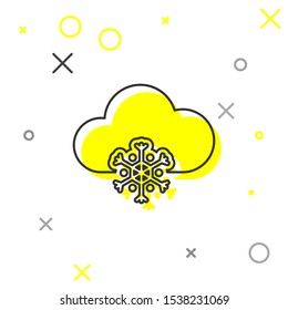 Grey line Cloud with snow icon isolated on white background. Cloud with snowflakes. Single weather icon. Snowing sign.  Vector Illustration