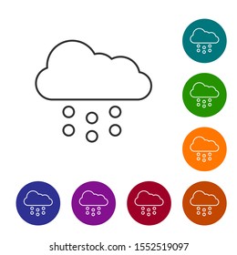 Grey line Cloud with snow icon isolated on white background. Cloud with snowflakes. Single weather icon. Snowing sign. Set icons in color circle buttons. Vector Illustration