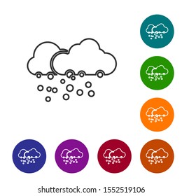 Grey line Cloud with snow icon isolated on white background. Cloud with snowflakes. Single weather icon. Snowing sign. Set icons in color circle buttons. Vector Illustration