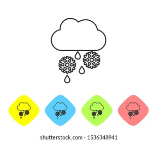 Grey line Cloud with snow, rain and moon icon isolated on white background. Weather icon. Set icons in color rhombus buttons. Vector Illustration