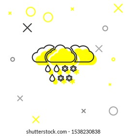 Grey line Cloud with snow and rain icon isolated on white background. Weather icon.  Vector Illustration