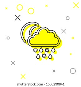 Grey line Cloud with snow and rain icon isolated on white background. Weather icon.  Vector Illustration