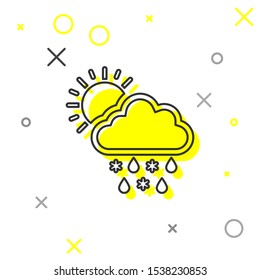 Grey line Cloud with snow, rain and sun icon isolated on white background. Weather icon.  Vector Illustration