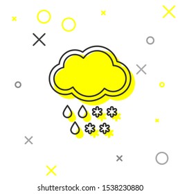 Grey line Cloud with snow and rain icon isolated on white background. Weather icon.  Vector Illustration