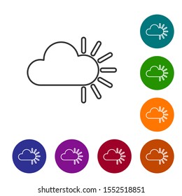 Grey line Cloudy icon isolated on white background. Set icons in color circle buttons. Vector Illustration