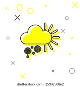 Grey line Cloudy with snow icon isolated on white background. Cloud with snowflakes. Single weather icon. Snowing sign.  Vector Illustration