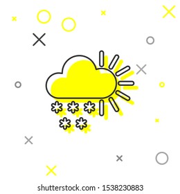 Grey line Cloudy with snow icon isolated on white background. Cloud with snowflakes. Single weather icon. Snowing sign.  Vector Illustration