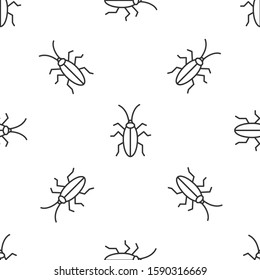 Grey line Cockroach icon isolated seamless pattern on white background.  Vector Illustration