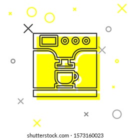 Grey line Coffee machine and coffee cup icon isolated on white background.  Vector Illustration