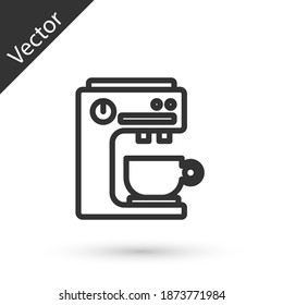 Icono de la máquina de café de línea gris aislado en fondo blanco.  Vector