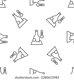 Grey line Cold beer bottle icon isolated seamless pattern on white background.  Vector