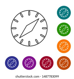Grey line Compass icon isolated on white background. Windrose navigation symbol. Wind rose sign. Set icons in color circle buttons. Vector Illustration