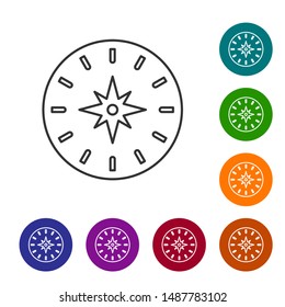 Grey line Compass icon isolated on white background. Windrose navigation symbol. Wind rose sign. Set icons in color circle buttons. Vector Illustration