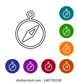 Grey line Compass icon isolated on white background. Windrose navigation symbol. Wind rose sign. Set icons in color circle buttons. Vector Illustration