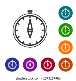 Grey line Compass icon isolated on white background. Windrose navigation symbol. Wind rose sign. Set icons in color circle buttons. Vector Illustration
