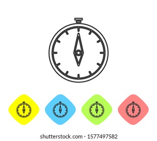 Grey line Compass icon isolated on white background. Windrose navigation symbol. Wind rose sign. Set icons in color rhombus buttons. Vector Illustration