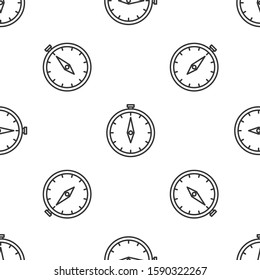 Grey line Compass icon isolated seamless pattern on white background. Windrose navigation symbol. Wind rose sign.  Vector Illustration