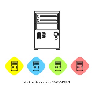 Grey line Computer icon isolated on white background. PC component sign. Set icons in color rhombus buttons. Vector Illustration