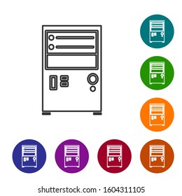 Grey line Computer icon isolated on white background. PC component sign. Set icons in color circle buttons. Vector Illustration