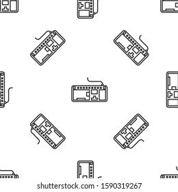 Grey line Computer keyboard icon isolated seamless pattern on white background. PC component sign.  Vector Illustration