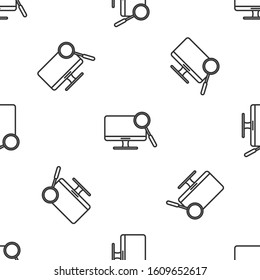 Grey line Computer monitor diagnostics icon isolated seamless pattern on white background. Adjusting app, service, setting options, maintenance, repair.  Vector Illustration